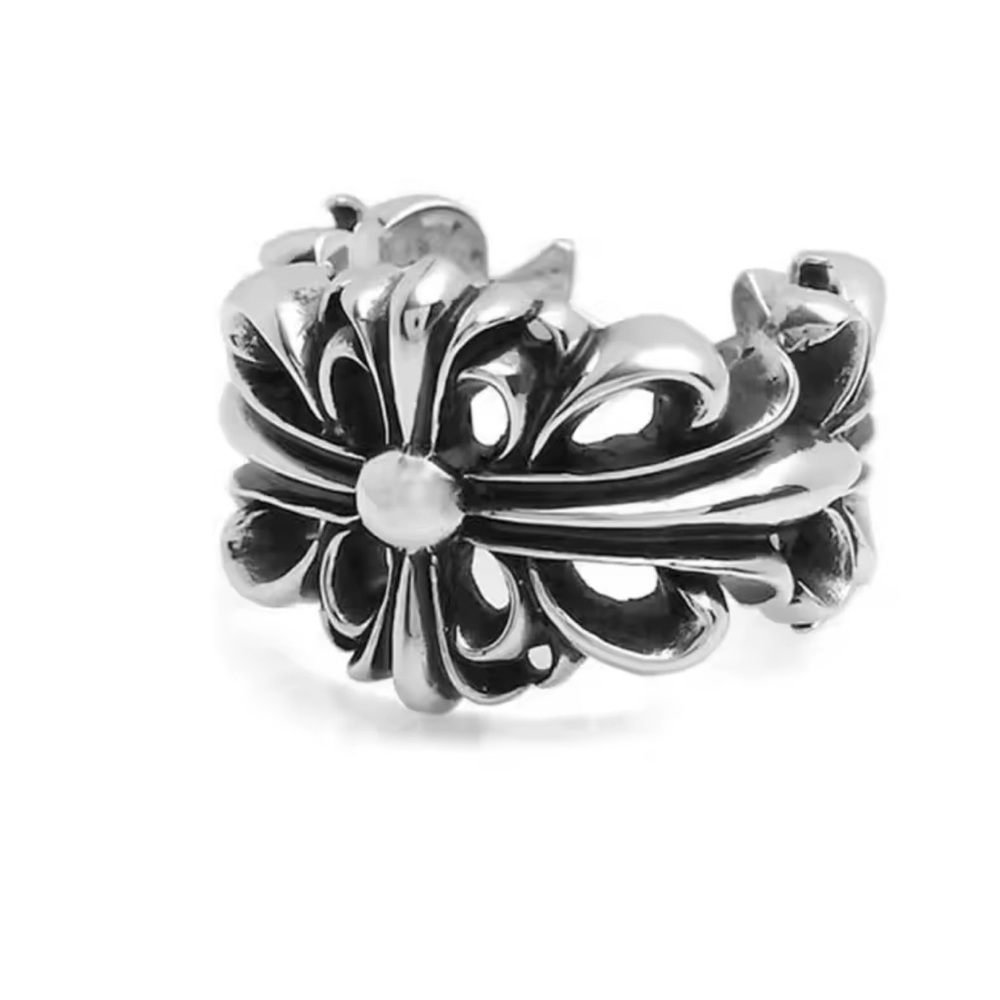 Y2K chrome silver tone floral ring adjustable fits all sizes